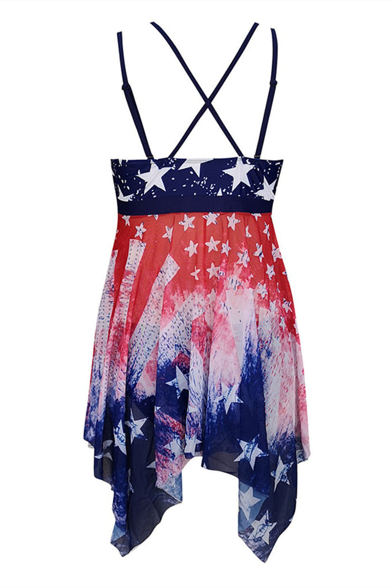 Load image into Gallery viewer, Navy Stars trykt Justerbar stropp One Piece Badekjole