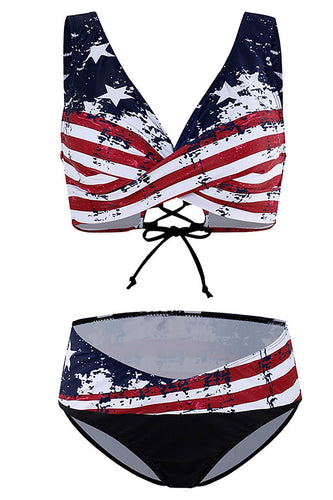 Navy American Flag Trykt Wrap Front Tankini