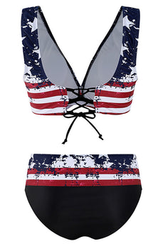 Navy American Flag Trykt Wrap Front Tankini