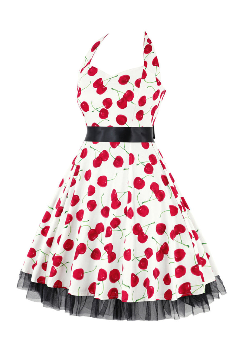 Load image into Gallery viewer, Hepburn Style Halter Tulle Black Trykt kjole fra 1950-tallet