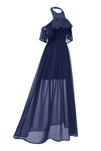 Burgunder Halter Tylle vintage kjole med blonder