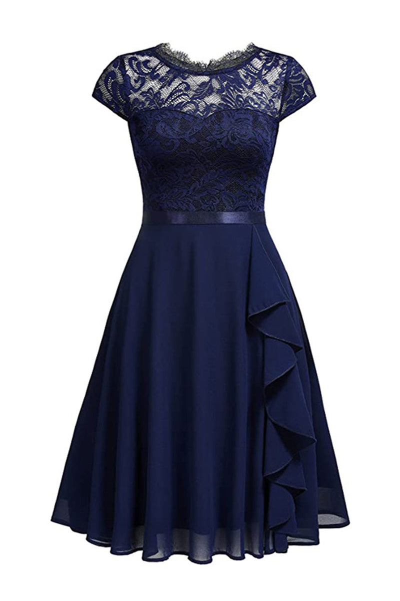 Load image into Gallery viewer, Rosa A Line Lace Dress med Ruffles