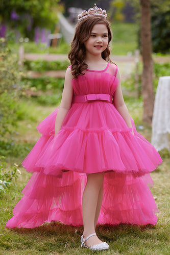 En linje Flyttbar Hot Pink Girl's Party Dress