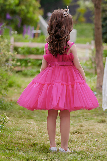 En linje Flyttbar Hot Pink Girl's Party Dress