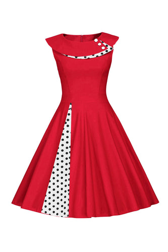 Polka Dots Red 1950-tallet kjole med knapp