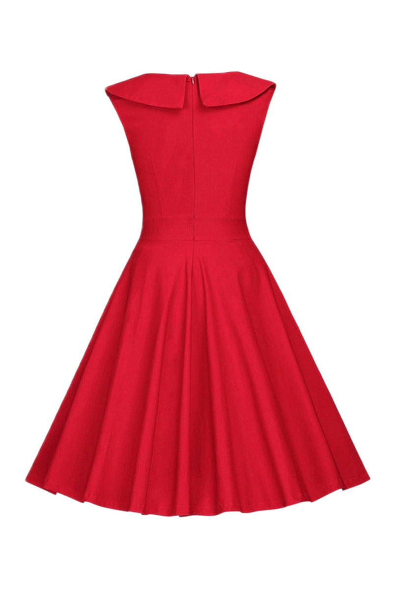 Load image into Gallery viewer, Polka Dots Red 1950-tallet kjole med knapp