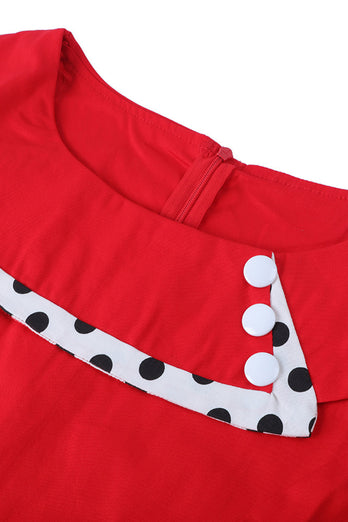 Polka Dots Red 1950-tallet kjole med knapp