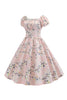 Load image into Gallery viewer, Puff ermer trykt lyseblå vintage kjole