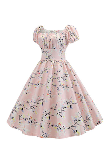 Puff ermer trykt lyseblå vintage kjole