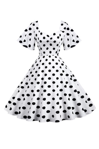 Polka Dots hvit vintage kjole med korte ermer