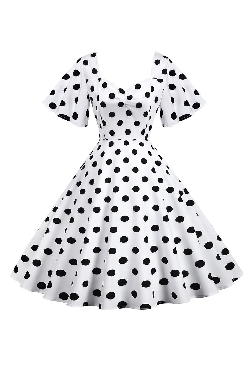 Load image into Gallery viewer, Polka Dots hvit vintage kjole med korte ermer