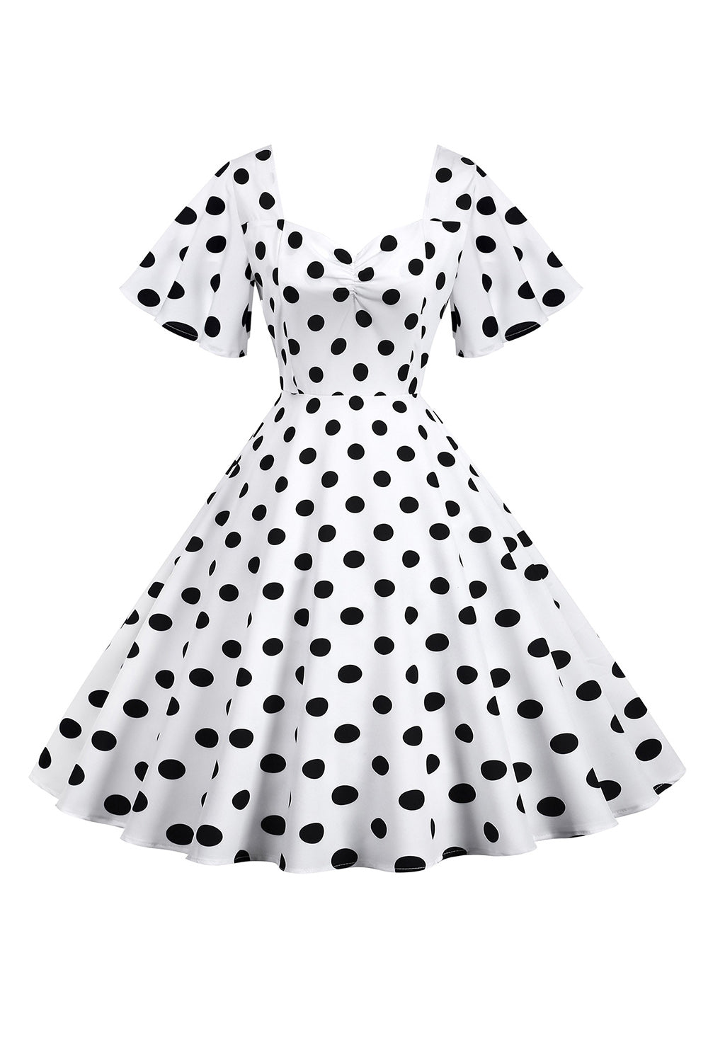 Polka Dots hvit vintage kjole med korte ermer