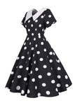 Polka Dots gul vintage kjole med korte ermer