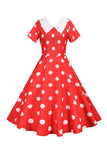 Polka Dots gul vintage kjole med korte ermer