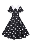 Polka Dots gul vintage kjole med korte ermer