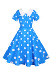 Polka Dots gul vintage kjole med korte ermer