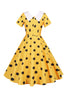 Load image into Gallery viewer, Polka Dots gul vintage kjole med korte ermer