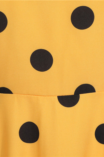 Polka Dots gul vintage kjole med korte ermer