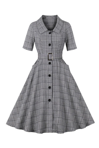 A-Line 3/4 ermer grå kjole fra 1950-tallet med lommer