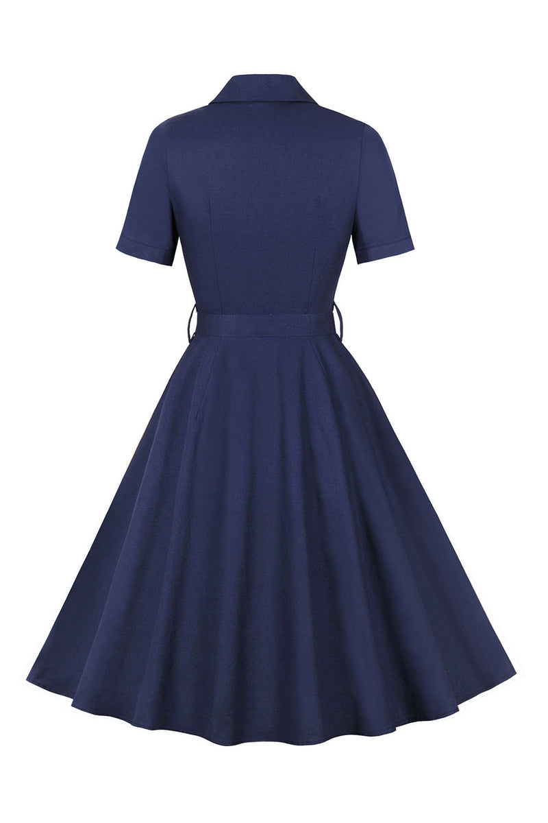 Load image into Gallery viewer, Navy kortermet knapp 1950-tallet kjole
