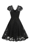 V Neck Black Lace Hepburn Style 1950 Dress