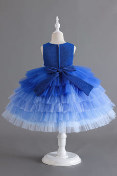 Royal Blue ermeløs A Line Girls kjoler med 3D-blomster