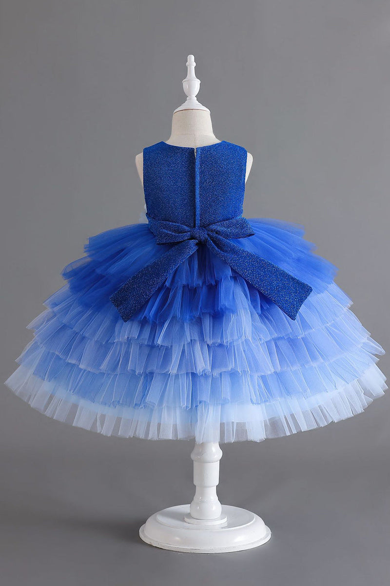 Load image into Gallery viewer, Royal Blue ermeløs A Line Girls kjoler med 3D-blomster
