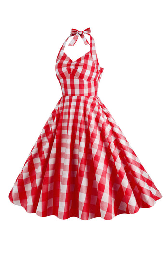 Halter Plaid Vintage kjole med sløyfe