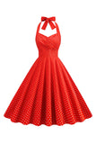 Halter Red Polka Dots kjole fra 1950-tallet