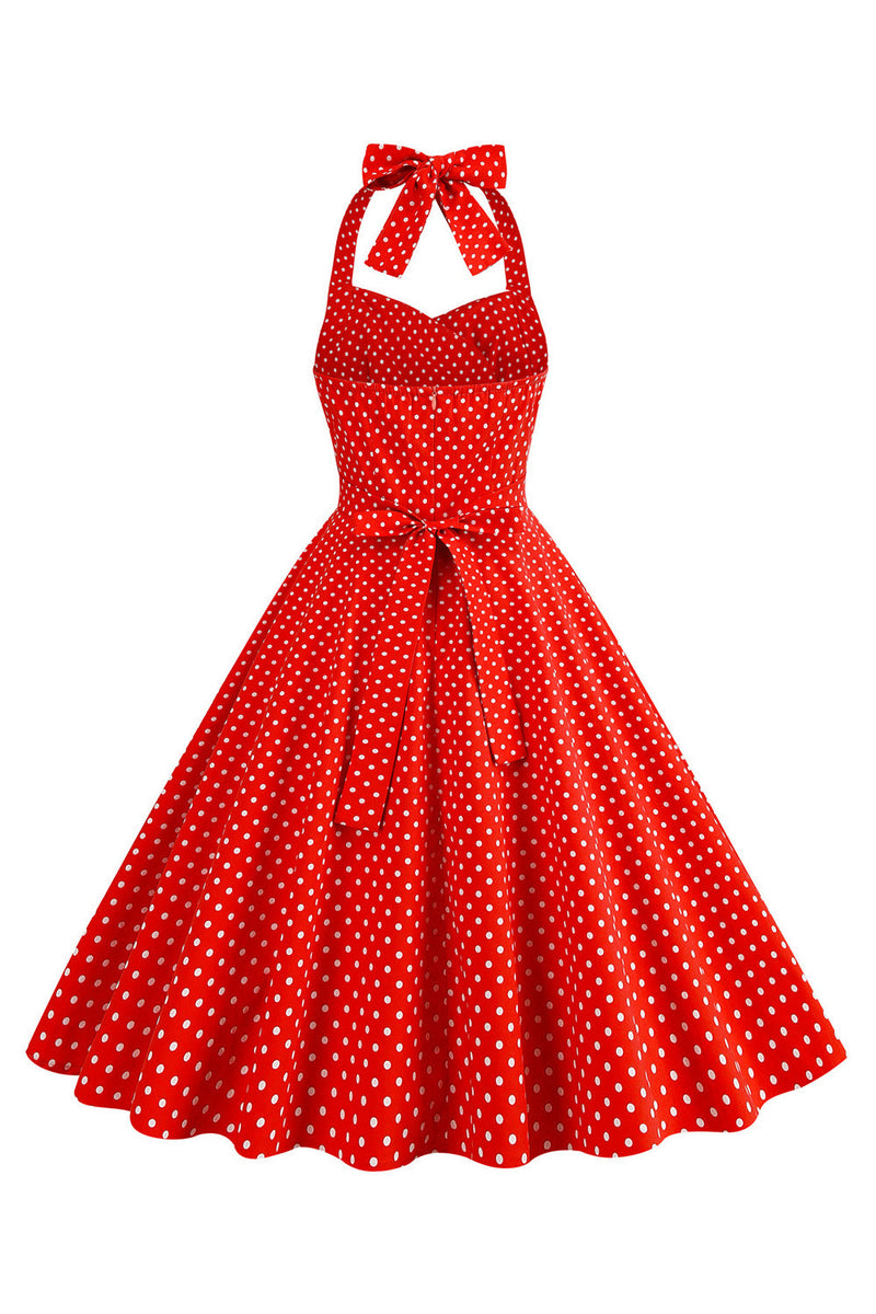 Load image into Gallery viewer, Halter Red Polka Dots kjole fra 1950-tallet