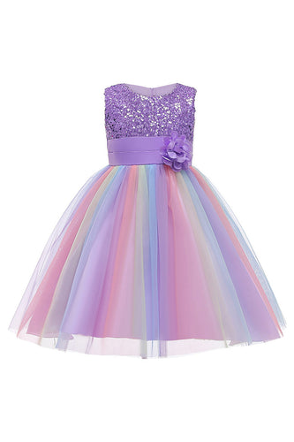 Sparkly Boat Neck Purple Girls kjoler