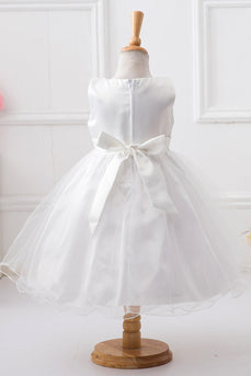 Paljetter Ermeløse hvite jenter kjoler med sløyfe