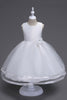 Load image into Gallery viewer, Båt Neck Tylle White Girls kjoler med sløyfe