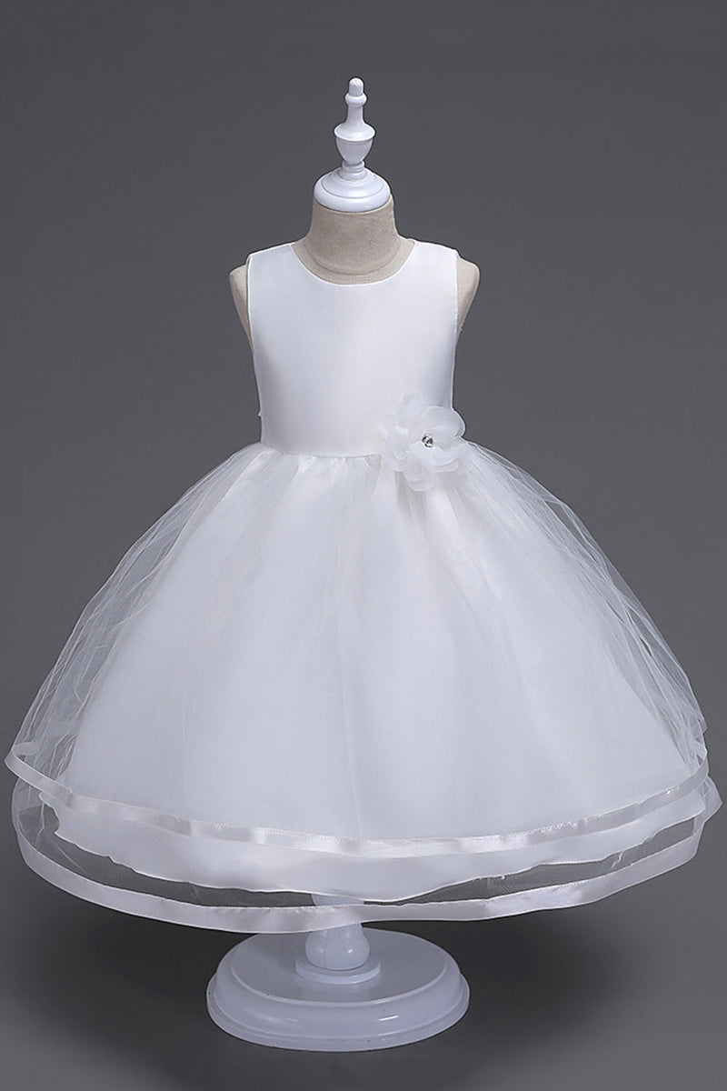 Load image into Gallery viewer, Båt Neck Tylle White Girls kjoler med sløyfe