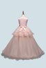 Load image into Gallery viewer, Båt Neck ermeløse Pink Girls kjoler med sløyfe