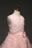 Load image into Gallery viewer, Båt Neck ermeløse Pink Girls kjoler med sløyfe