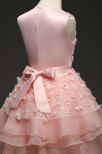 Båt Neck ermeløse Pink Girls kjoler med sløyfe