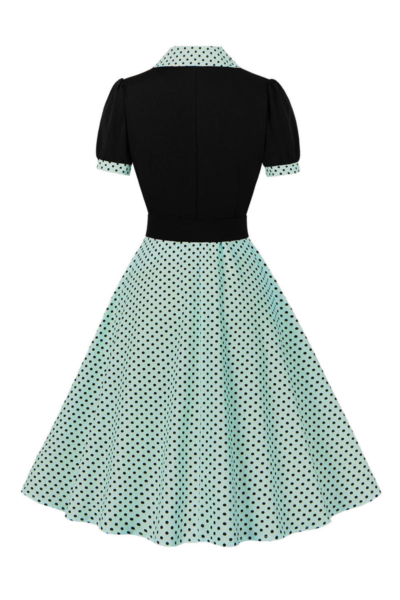 Load image into Gallery viewer, Grønne kortermer Polka Dots 1950-tallskjole med belte