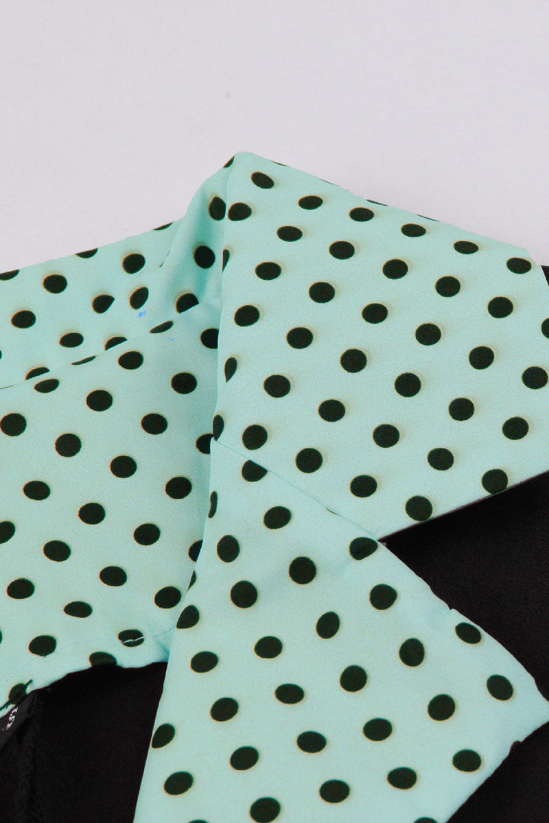 Load image into Gallery viewer, Grønne kortermer Polka Dots 1950-tallskjole med belte