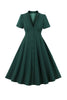 Load image into Gallery viewer, Grønn dyp V-hals kjole fra 1950-tallet med korte ermer