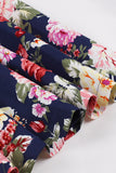 Navy Floral Printed Swing 1950-tallet kjole med korte ermer