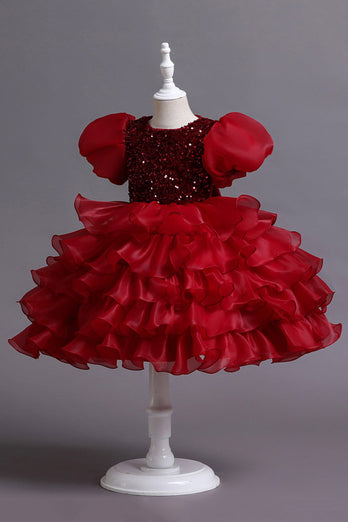 Puff ermer Rosa Sequined Girls kjoler med sløyfe