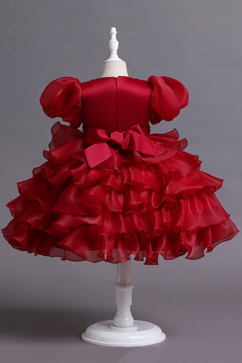 Puff ermer Rosa Sequined Girls kjoler med sløyfe