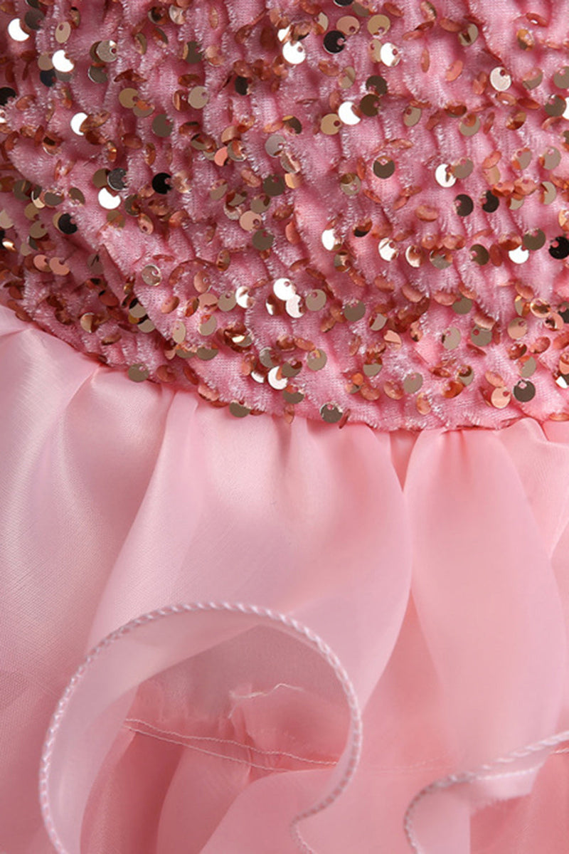 Load image into Gallery viewer, Puff ermer Rosa Sequined Girls kjoler med sløyfe