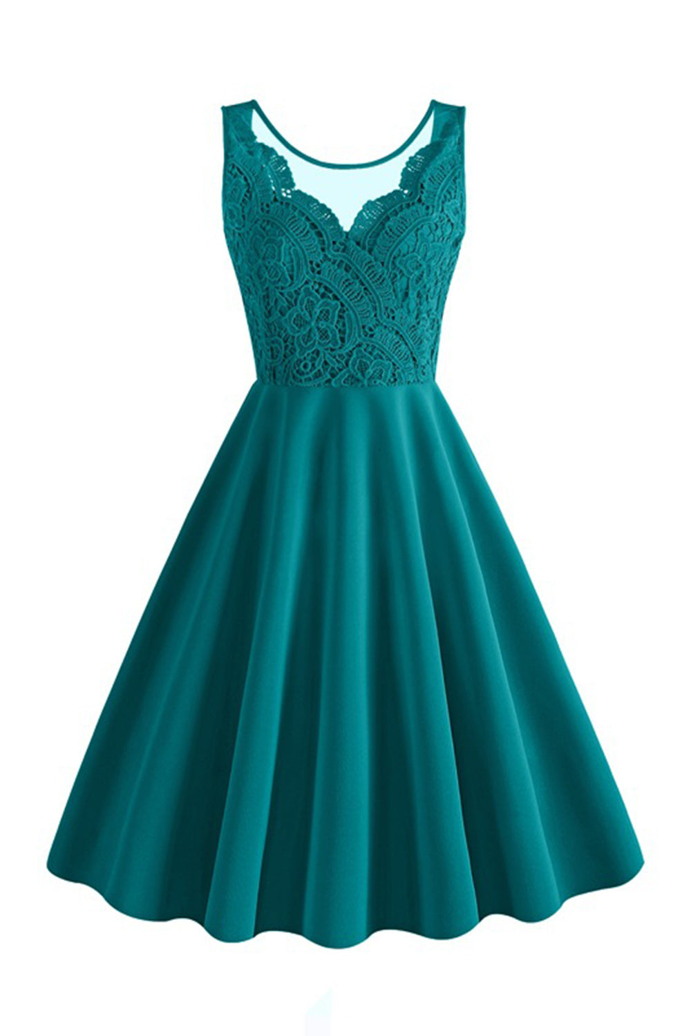 Lake Blue ermeløs V-hals kjole fra 1950-tallet