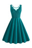 Load image into Gallery viewer, Lake Blue ermeløs V-hals kjole fra 1950-tallet