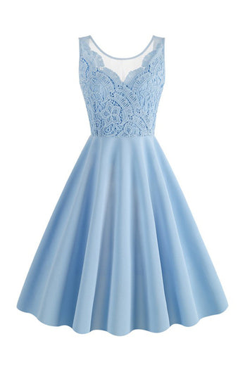 Lake Blue ermeløs V-hals kjole fra 1950-tallet