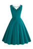 Load image into Gallery viewer, Lake Blue ermeløs V-hals kjole fra 1950-tallet