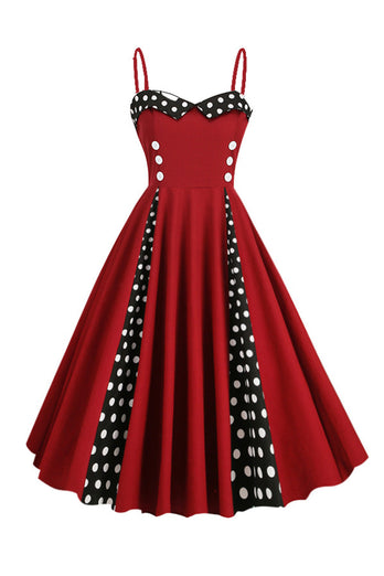 Lyseblå Polka Dots Spaghetti stropper 1950-tallet kjole