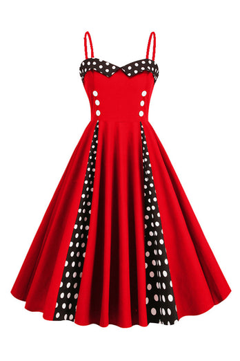 Lyseblå Polka Dots Spaghetti stropper 1950-tallet kjole